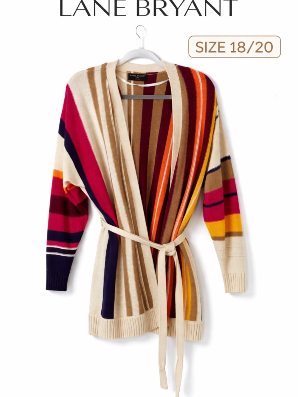 Lane Bryant Cream Multicolor Striped Wrap Cardigan Sweater